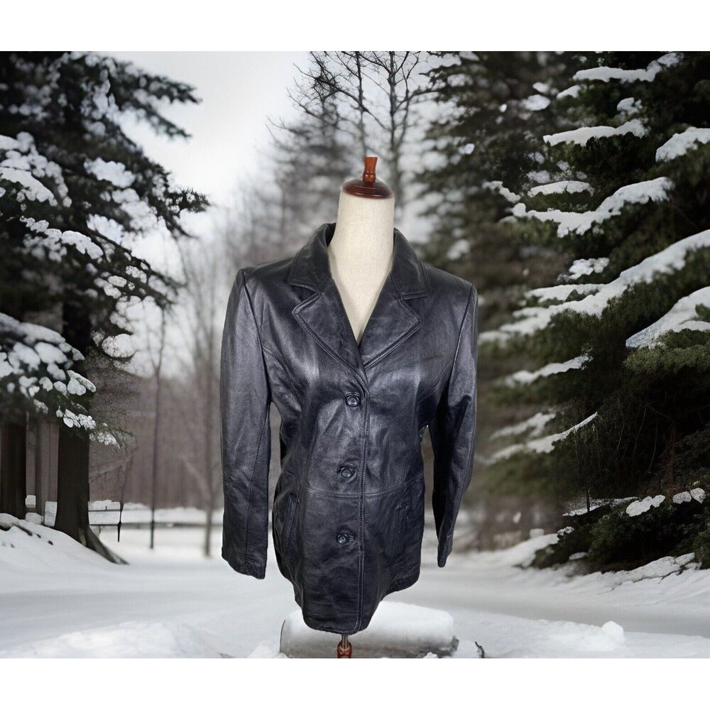 NWOT Colebrook Women's BLACK Leather Button Jacket Coat Size LARGE